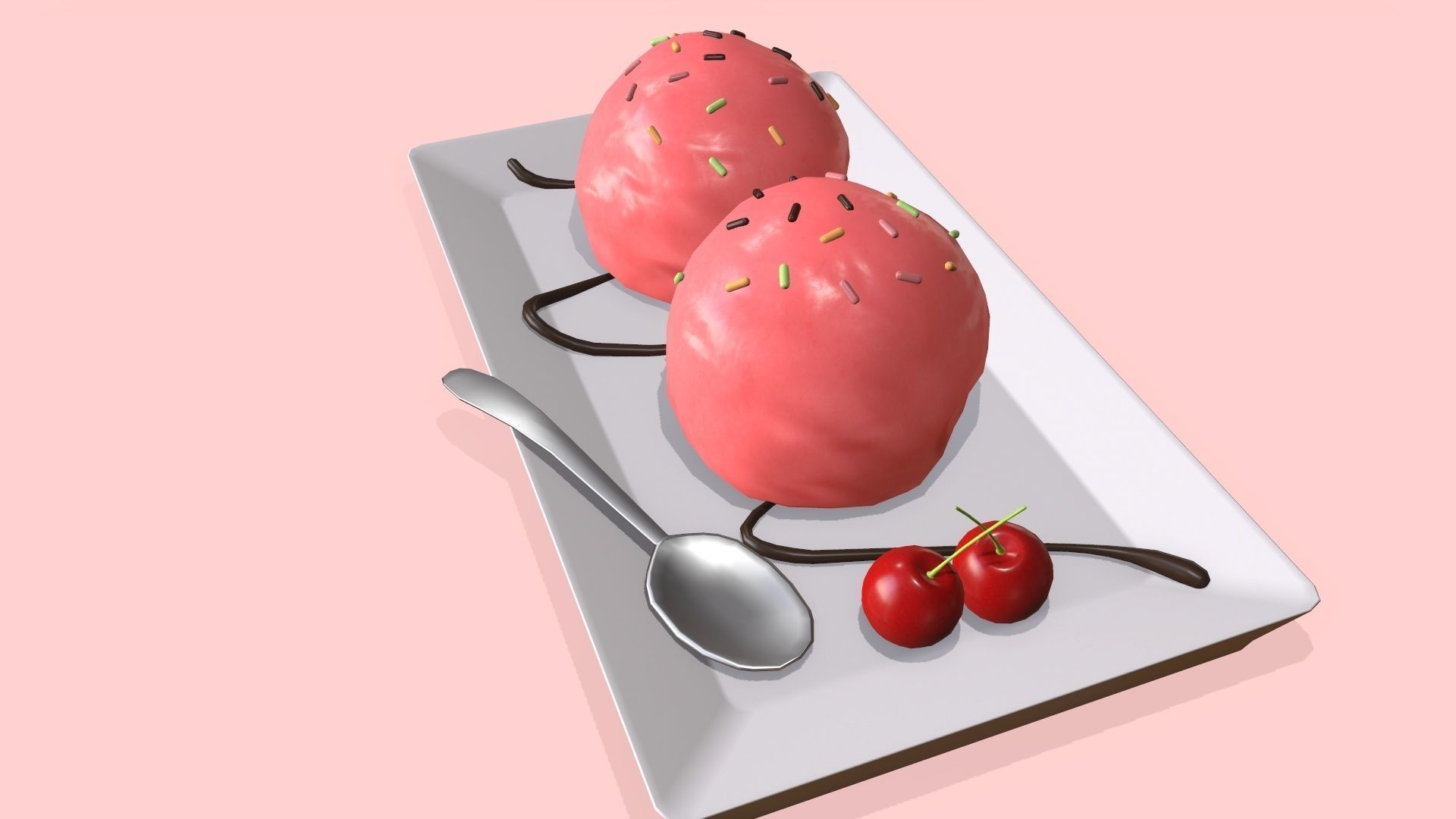 strawberry ice cream Low-poly 3D model_2
