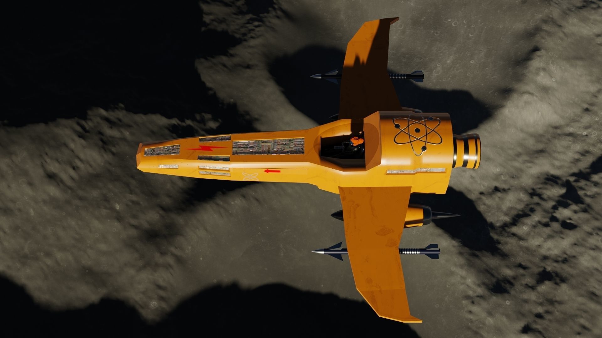 Spaceship 3D model fighter jet Low-poly 3D model_11