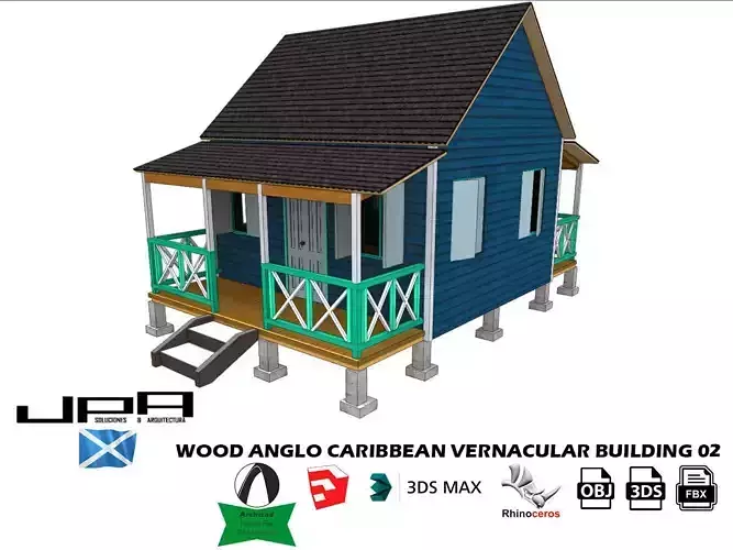 Wood Anglo Caribbean Vernacular 1 storie Building 02