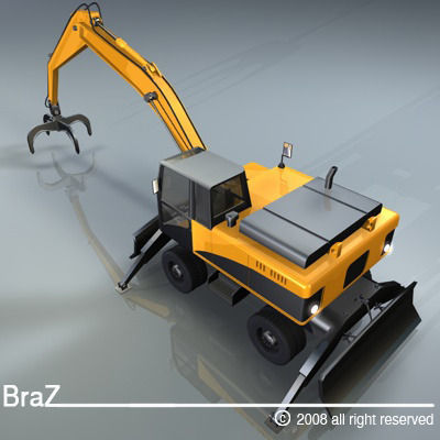Hydraulic Excavators with material handler 3D model