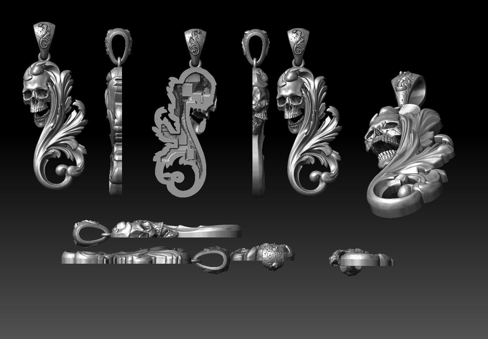 Skull ornamental pendant 3D print model_5