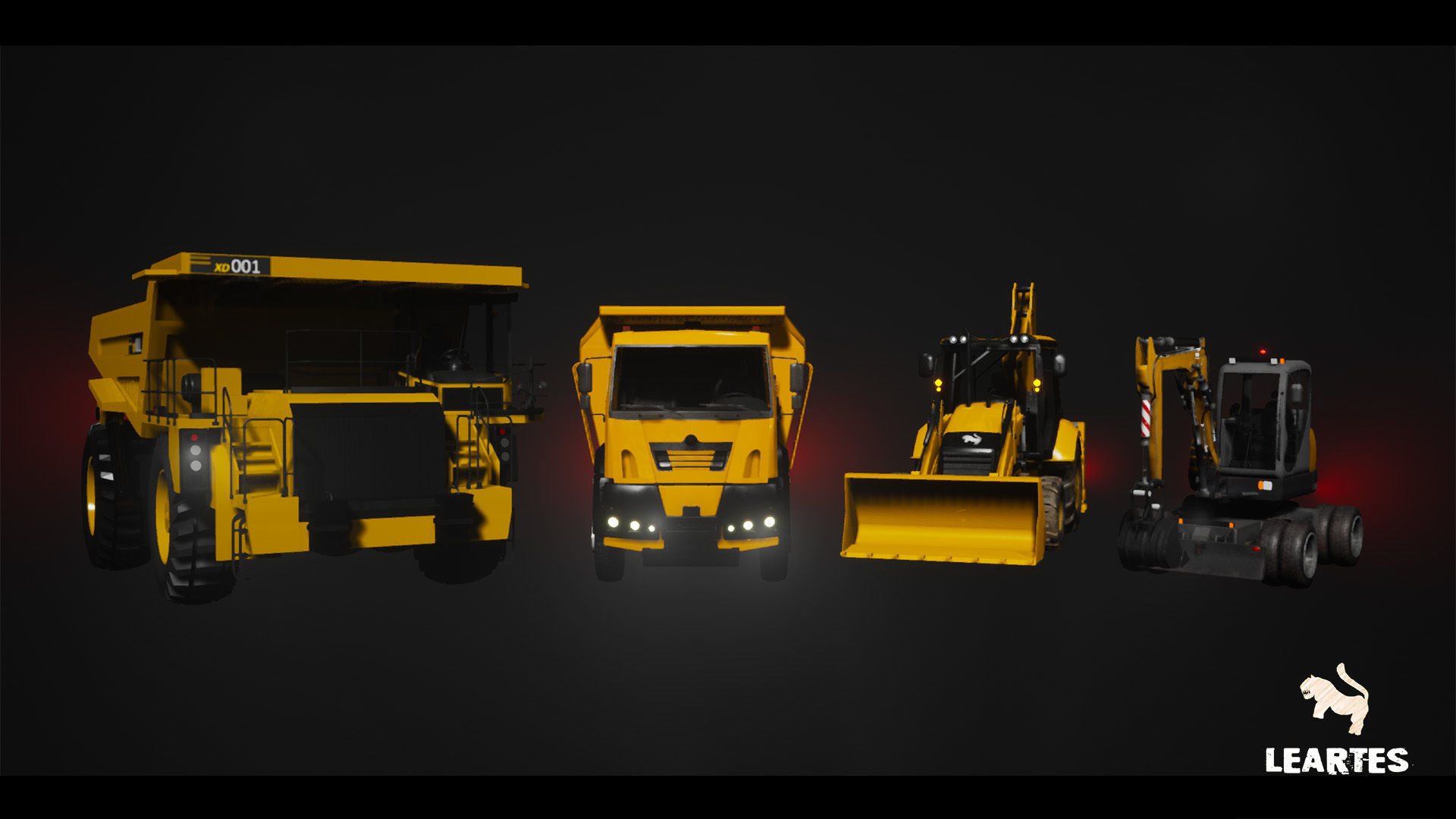 Driveable Animated Construction Vehicles Set of 4 Low-poly 3D model_1