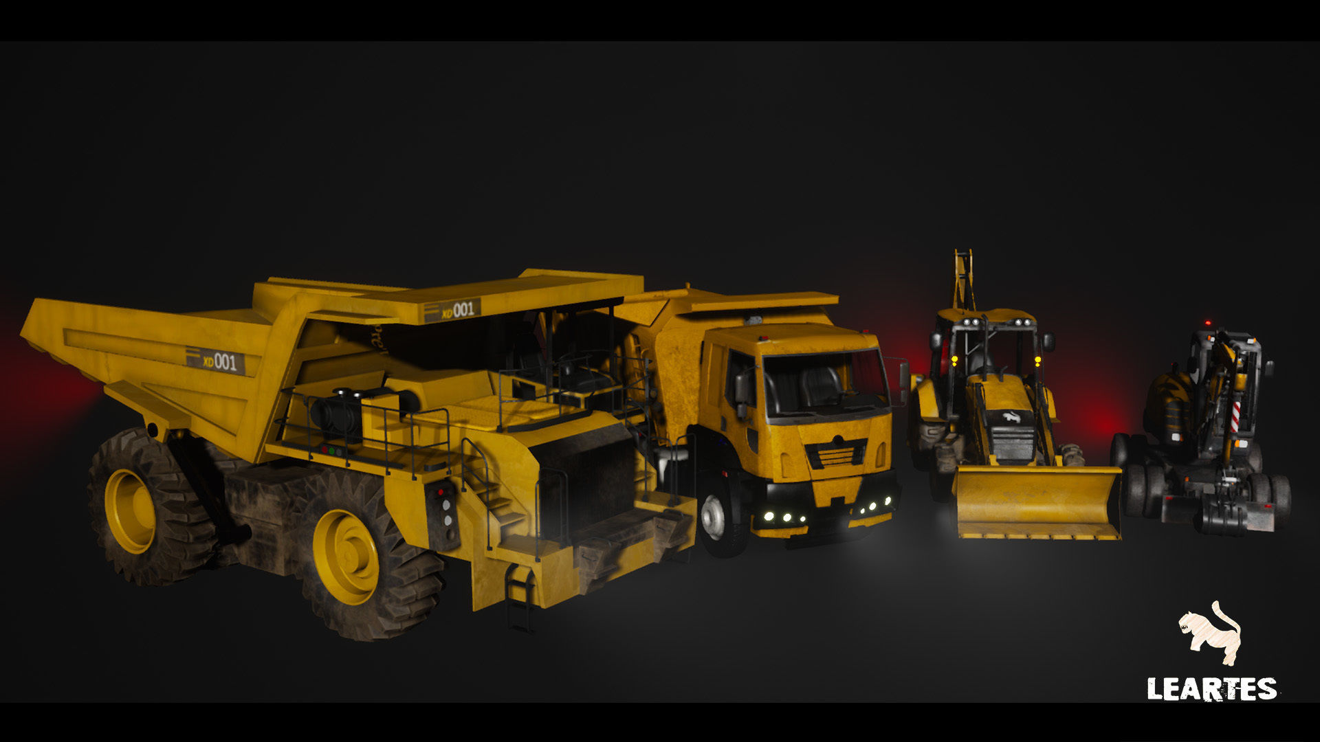 Driveable Animated Construction Vehicles Set of 4 Low-poly 3D model_2