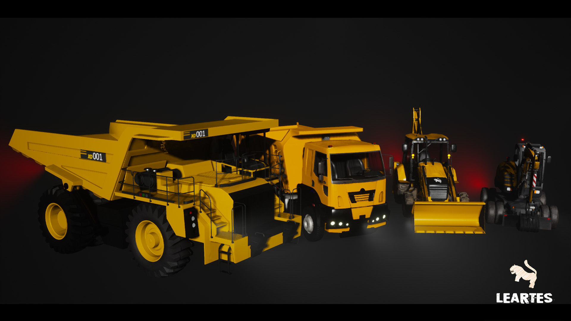 Driveable Animated Construction Vehicles Set of 4 Low-poly 3D model_3