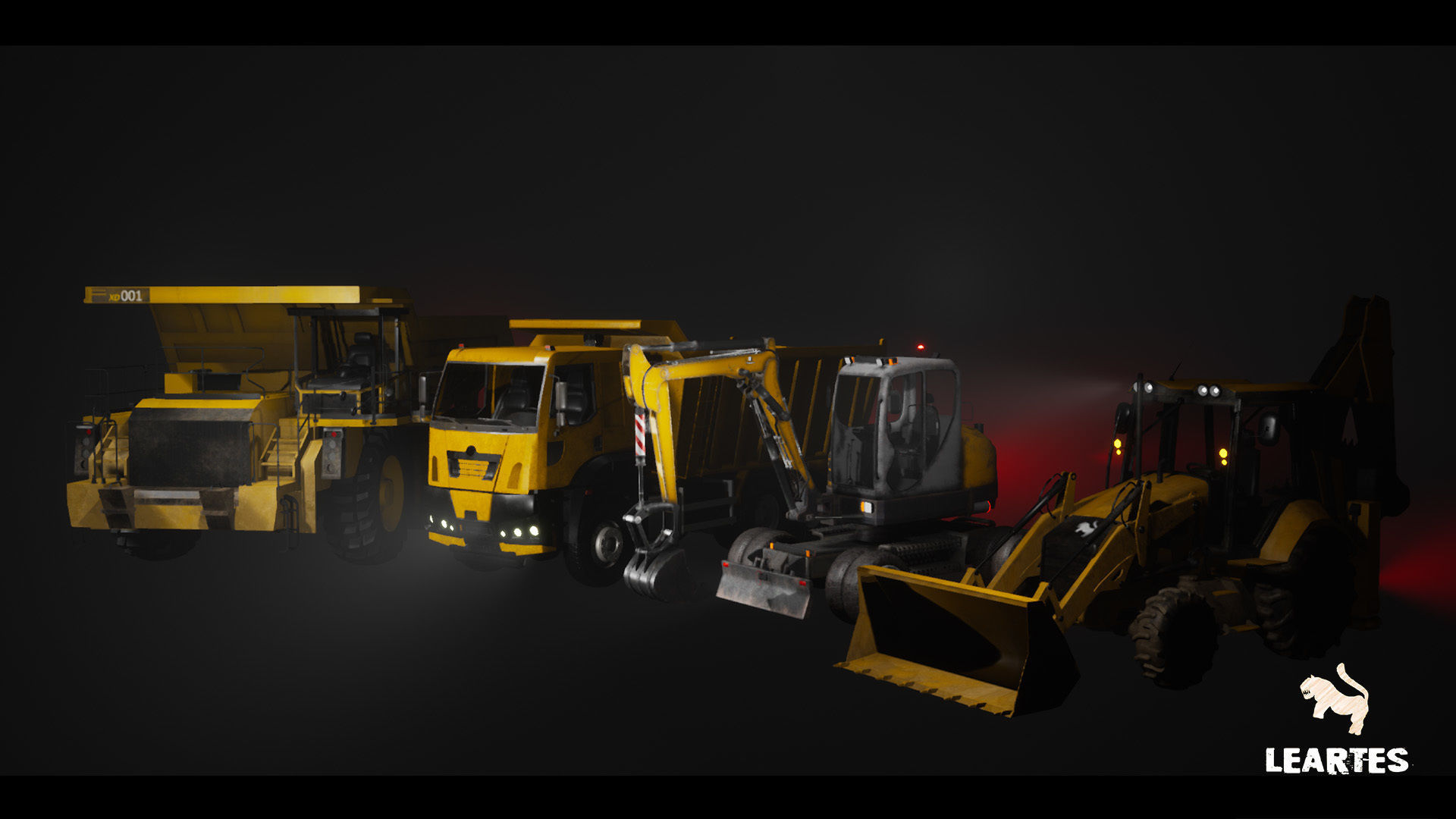 Driveable Animated Construction Vehicles Set of 4 Low-poly 3D model_4