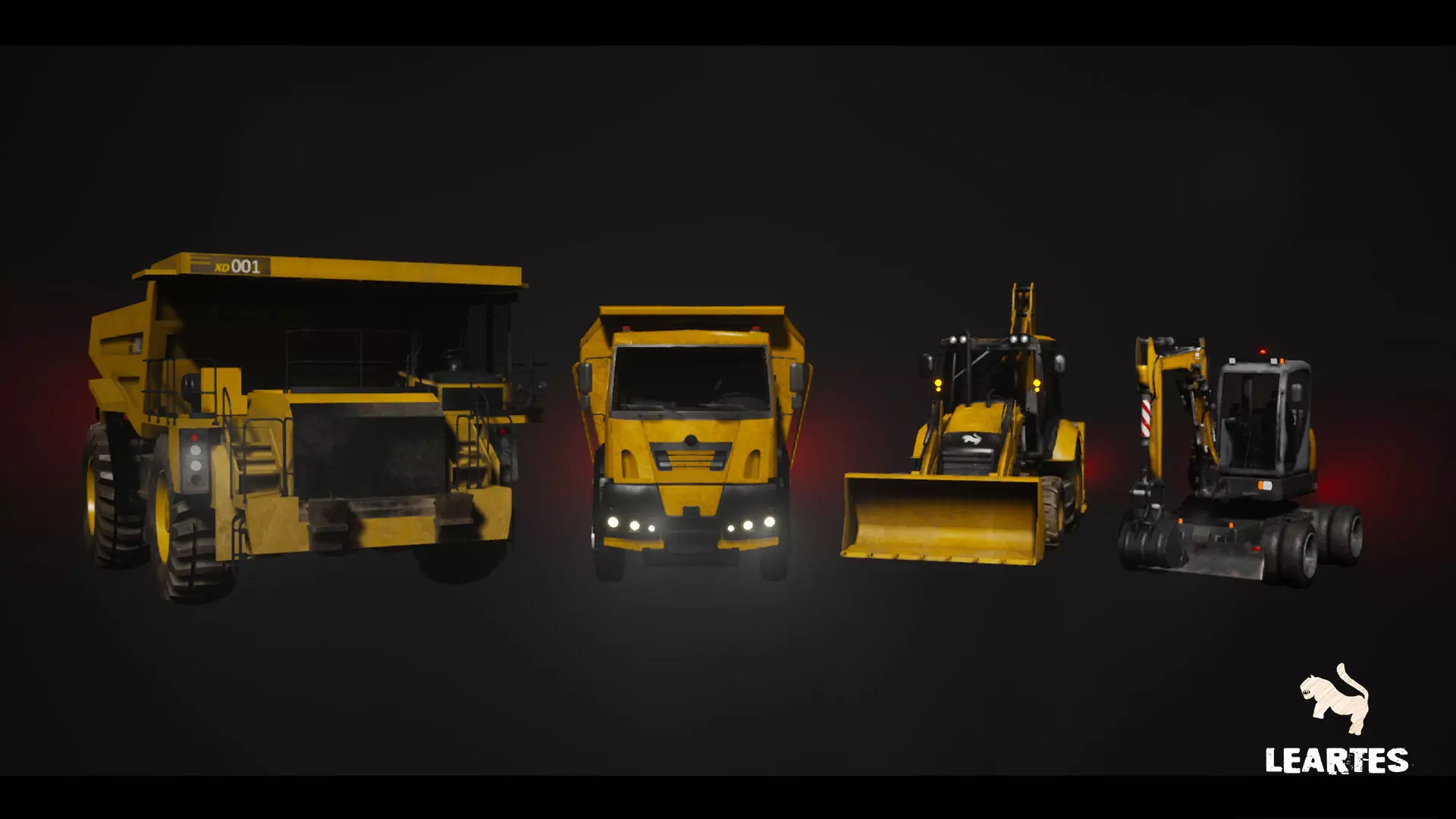Driveable Animated Construction Vehicles Set of 4 Low-poly 3D model_0