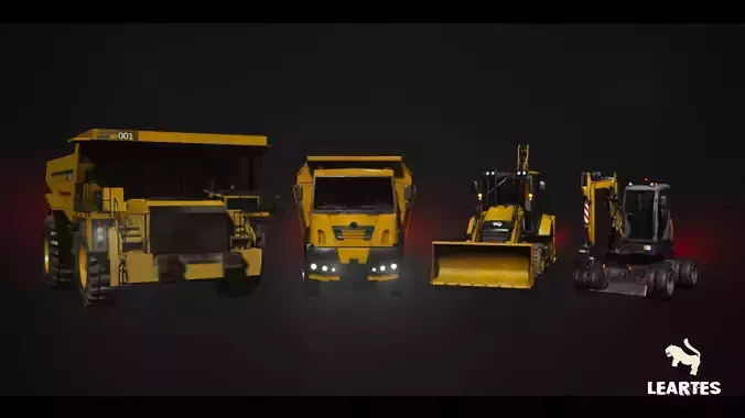 Driveable Animated Construction Vehicles Set of 4 Low-poly 3D model