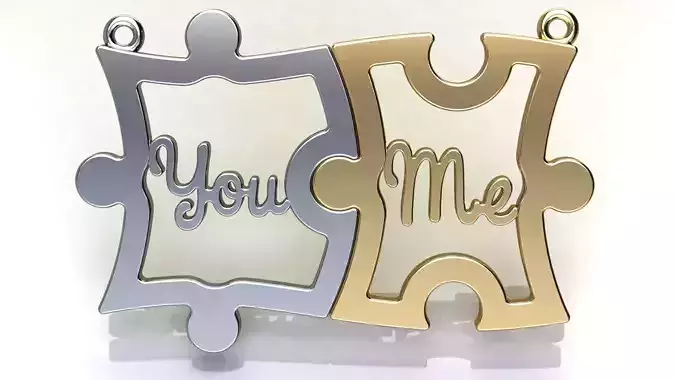 Valentine Puzzle Pieces You and Me Pendant