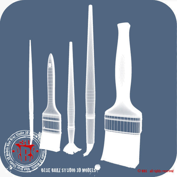 paintbrushes set of paint brushes 3D model_4