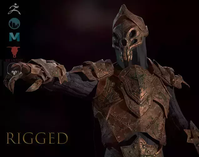 Skeleton Knight RIGGED Low-poly 3D model