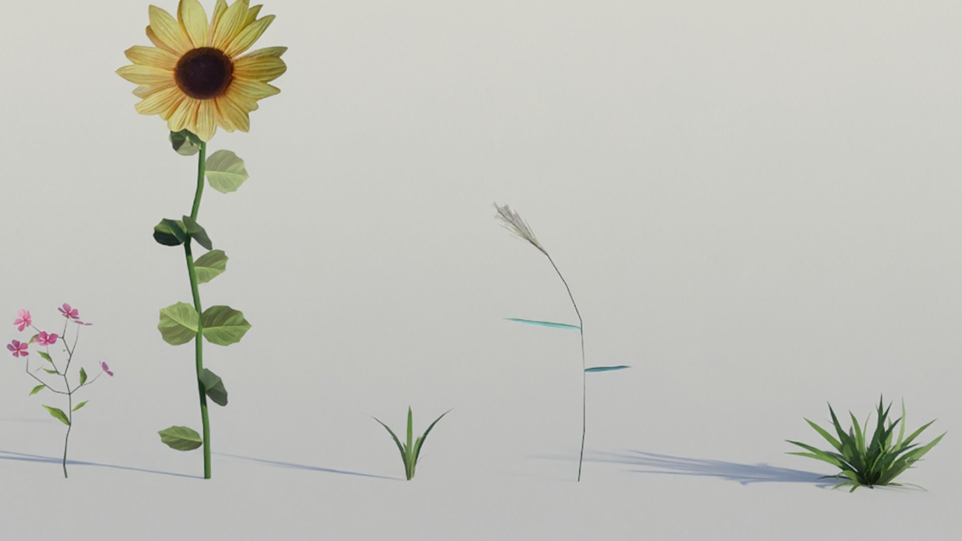 Low poly grass Sunflowers Low-poly 3D model_1