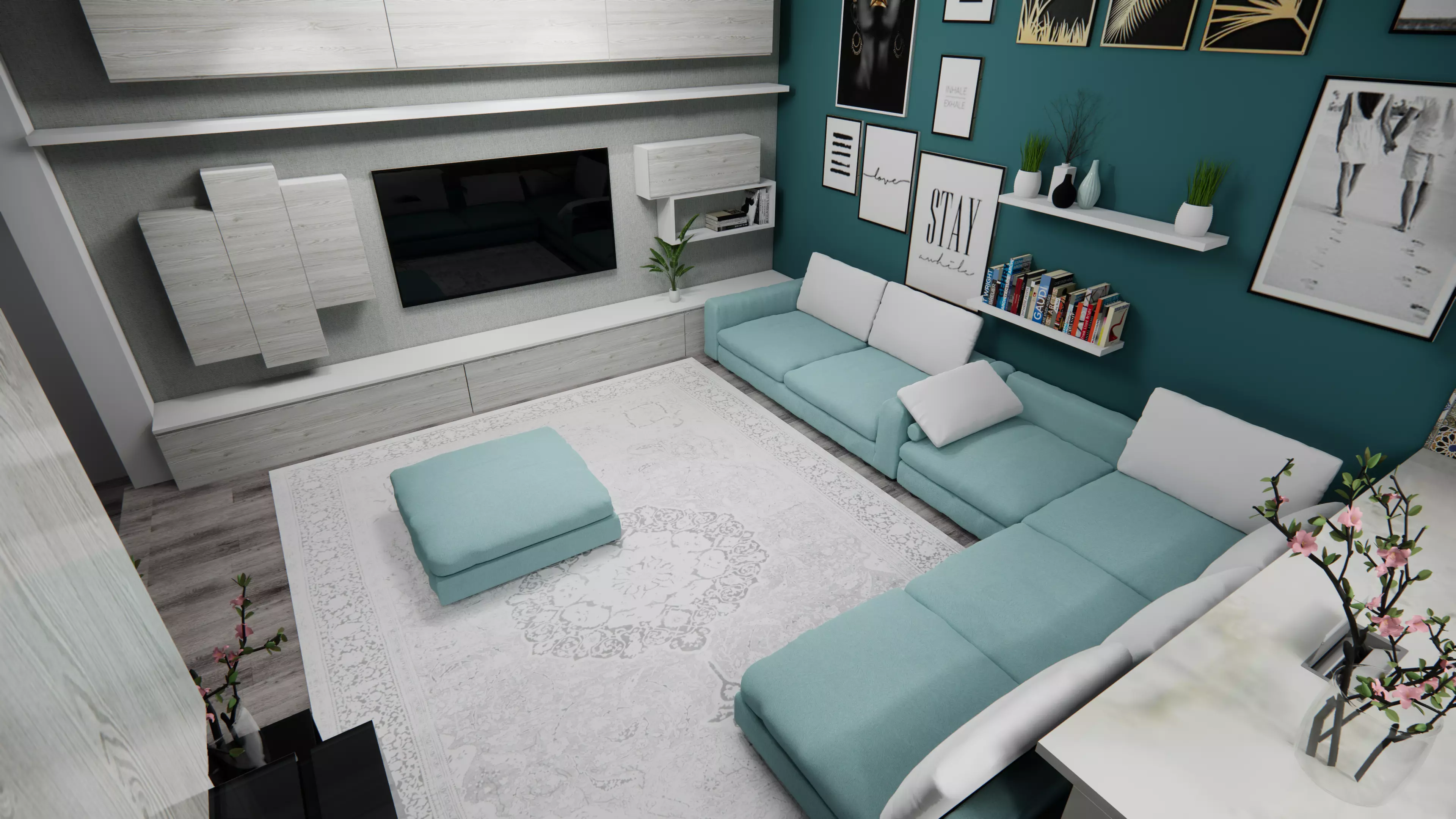 house living room with walls and furniture Free 3D model