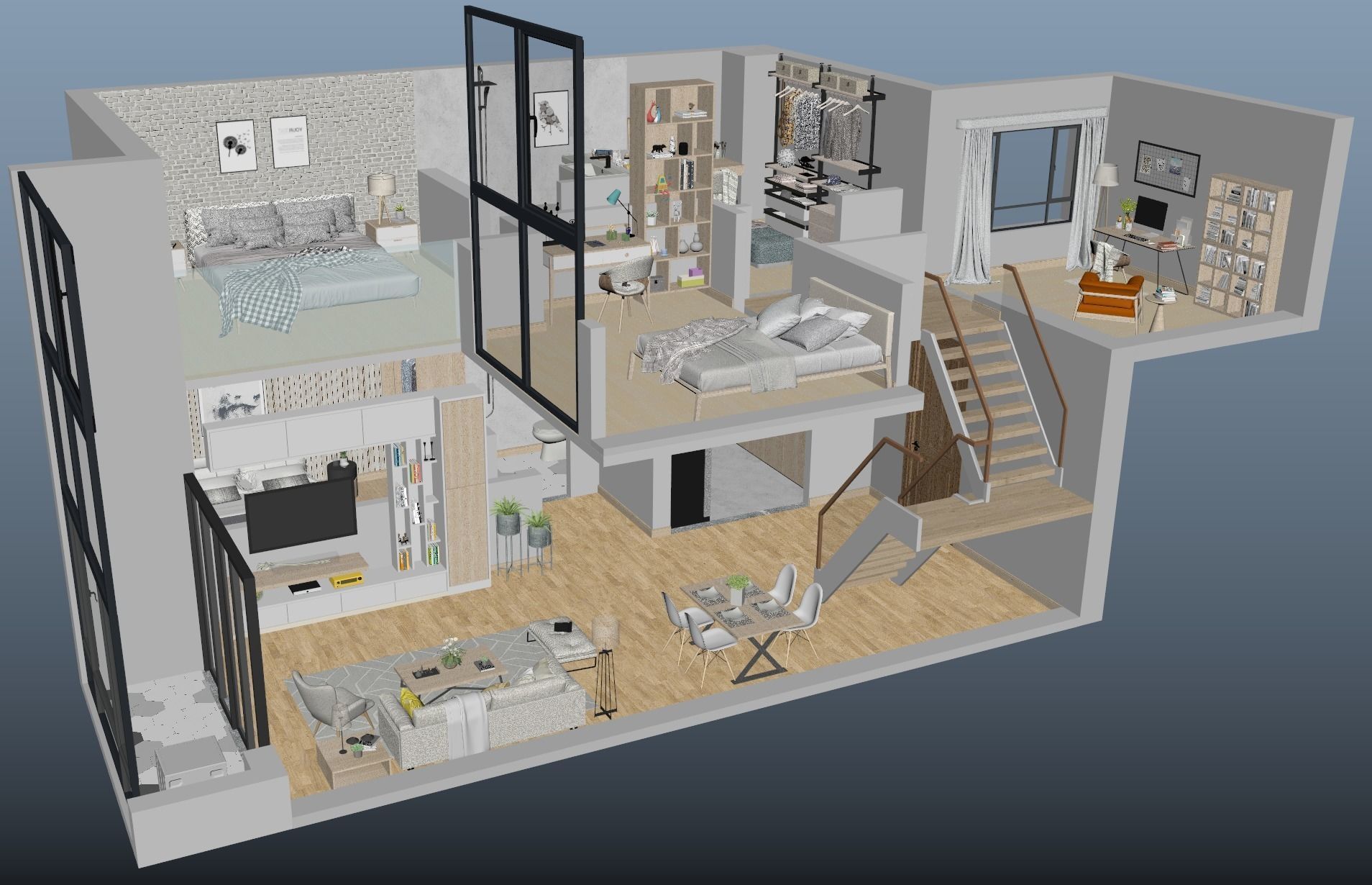 Duplex apartment floorplan Square50 3D model_1