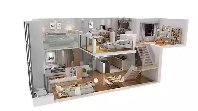 Duplex apartment floorplan Square50 3D model