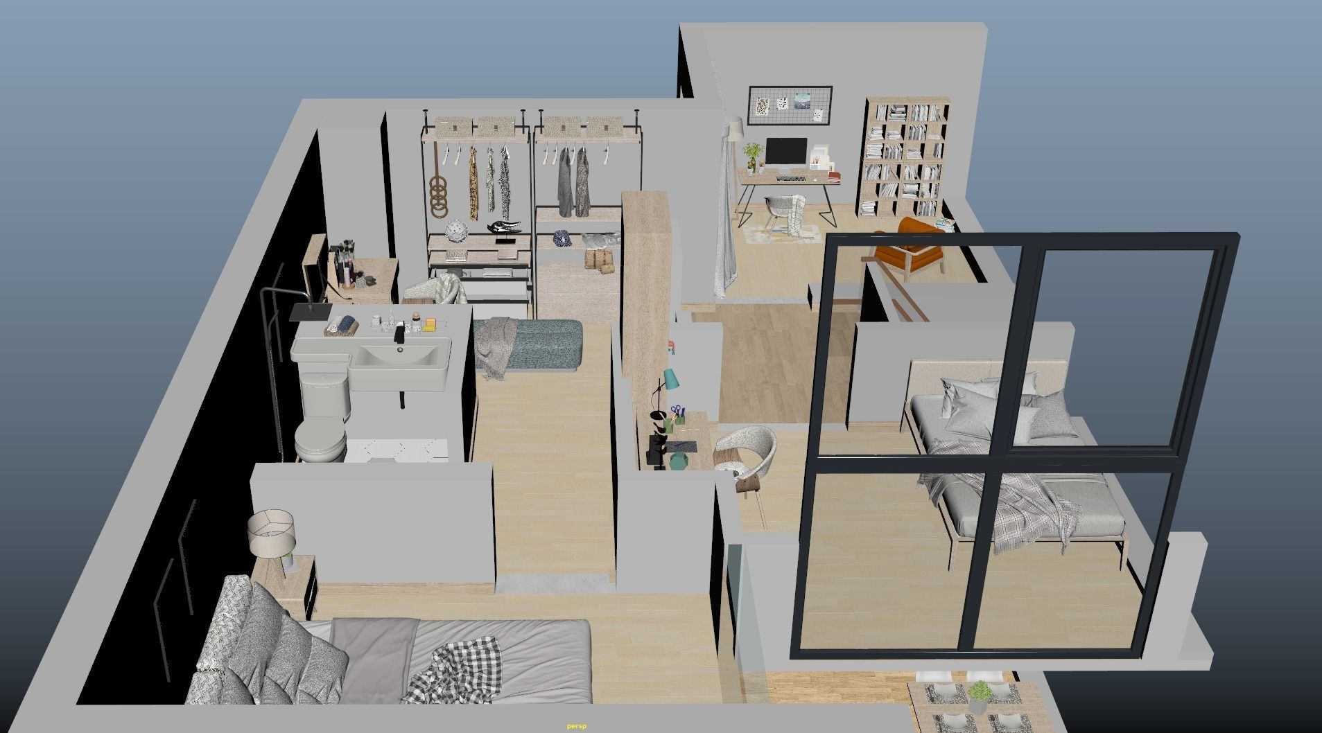 Duplex apartment floorplan Square50 3D model_4