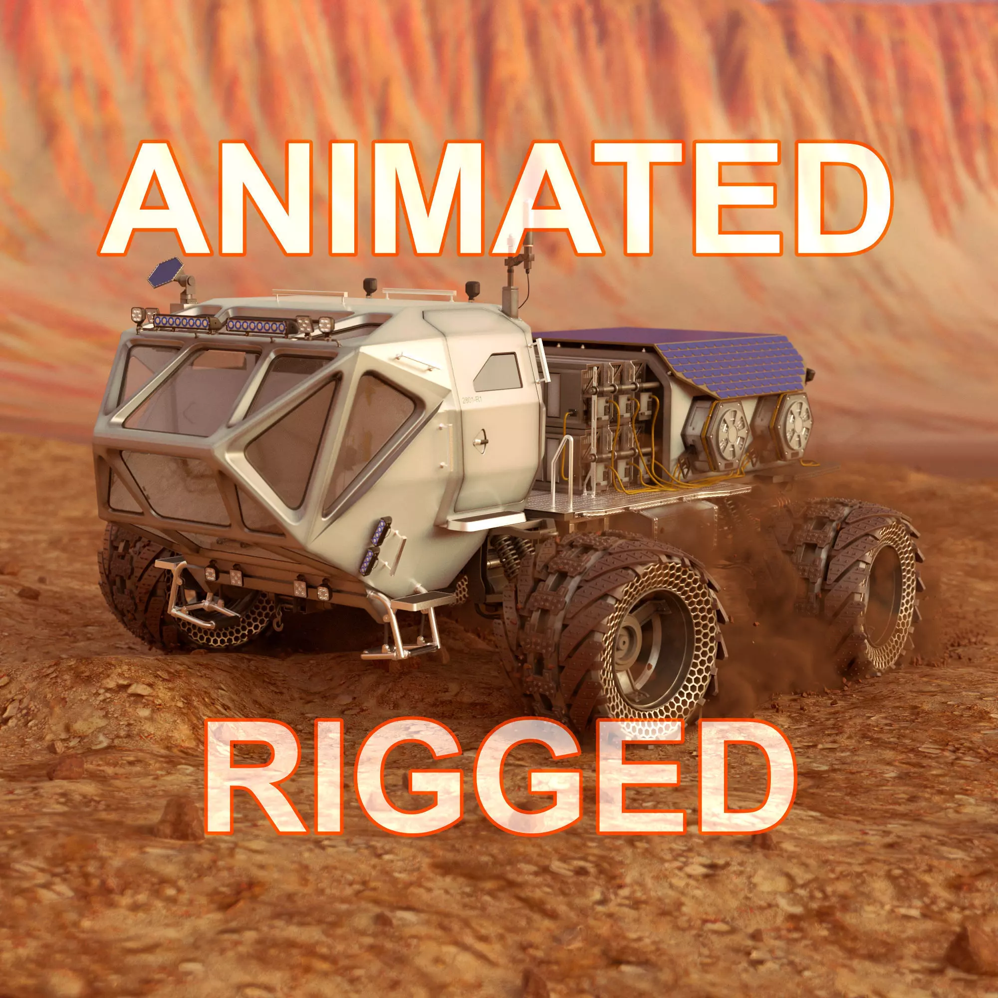 Mars Rover Rigged Animated with mars environment scene 3D model_0