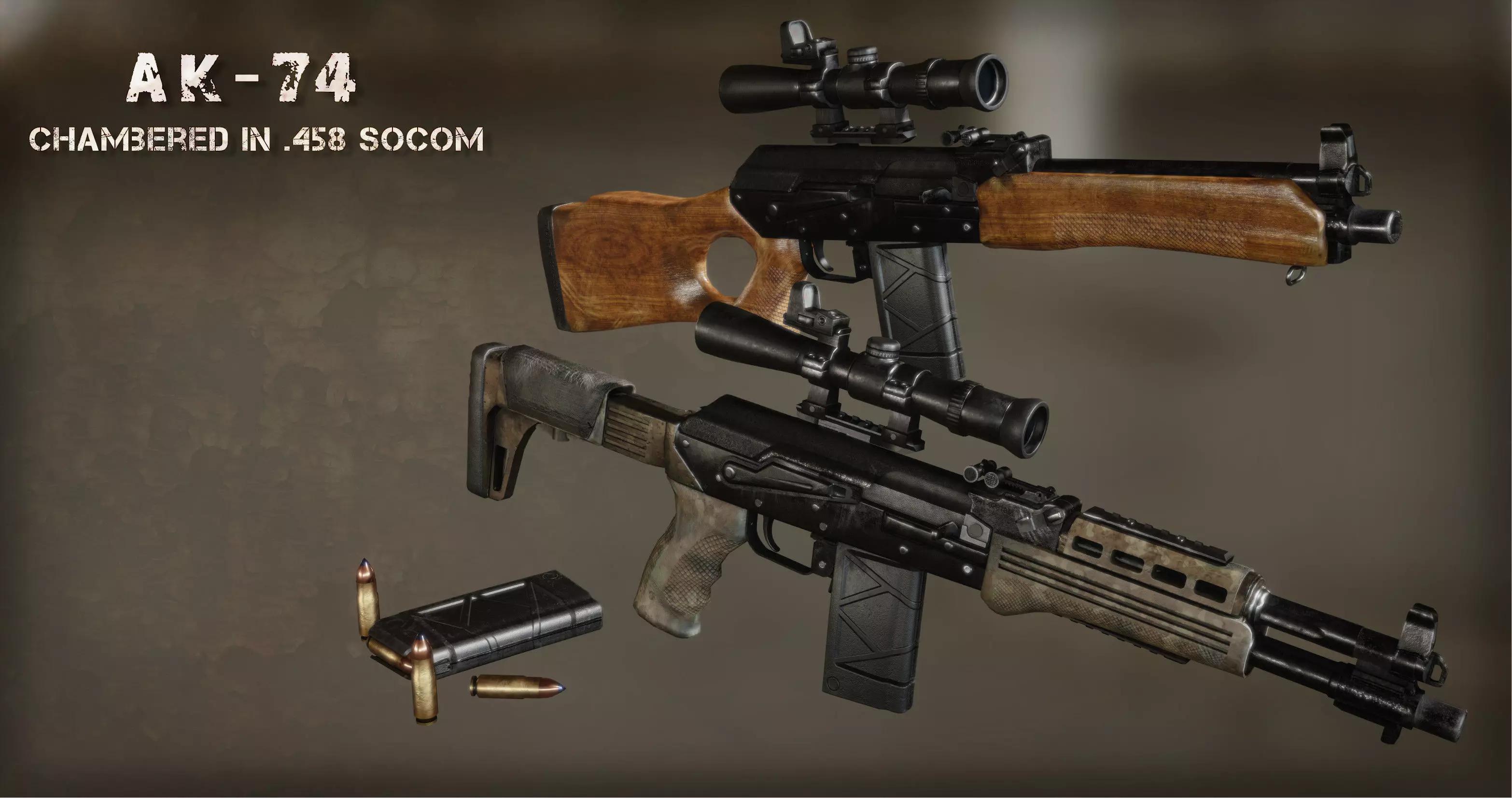 AK-74 458 SOCOM - Two variants Low-poly 3D model_0