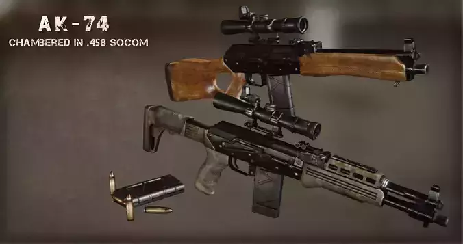 AK-74 458 SOCOM - Two variants Low-poly 3D model