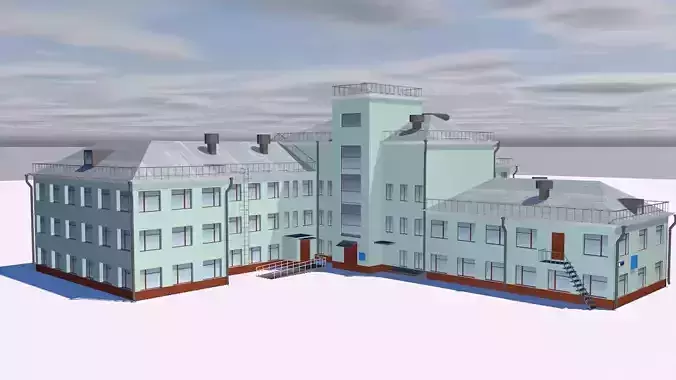 Museum school building on cloudy day