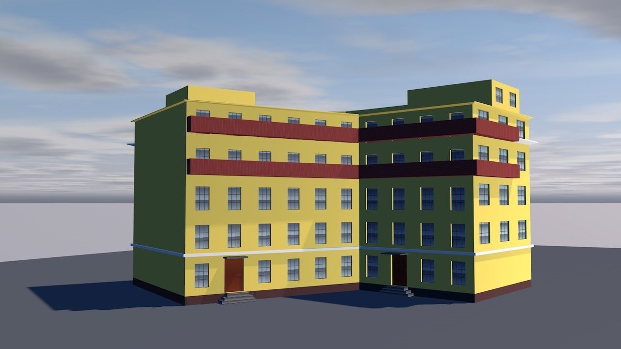 Theater building on cloudy day Low-poly 3D model_3