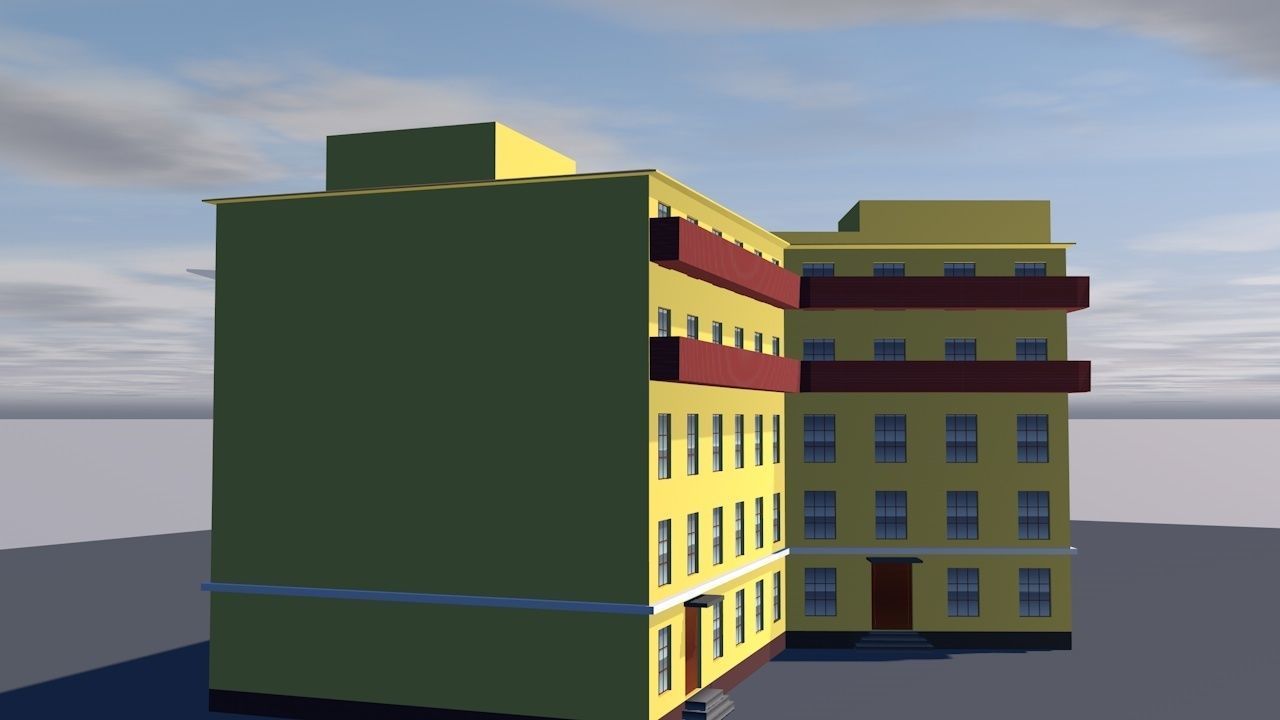 Theater building on cloudy day Low-poly 3D model_2