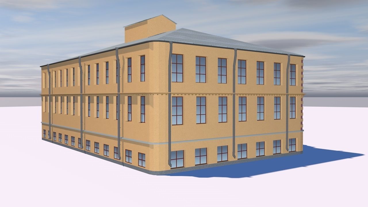 Hotel building on cloudy day Low-poly 3D model_3