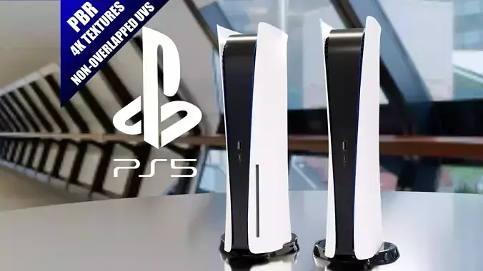 PS5 3D Model PBR 4K two playstation consoles