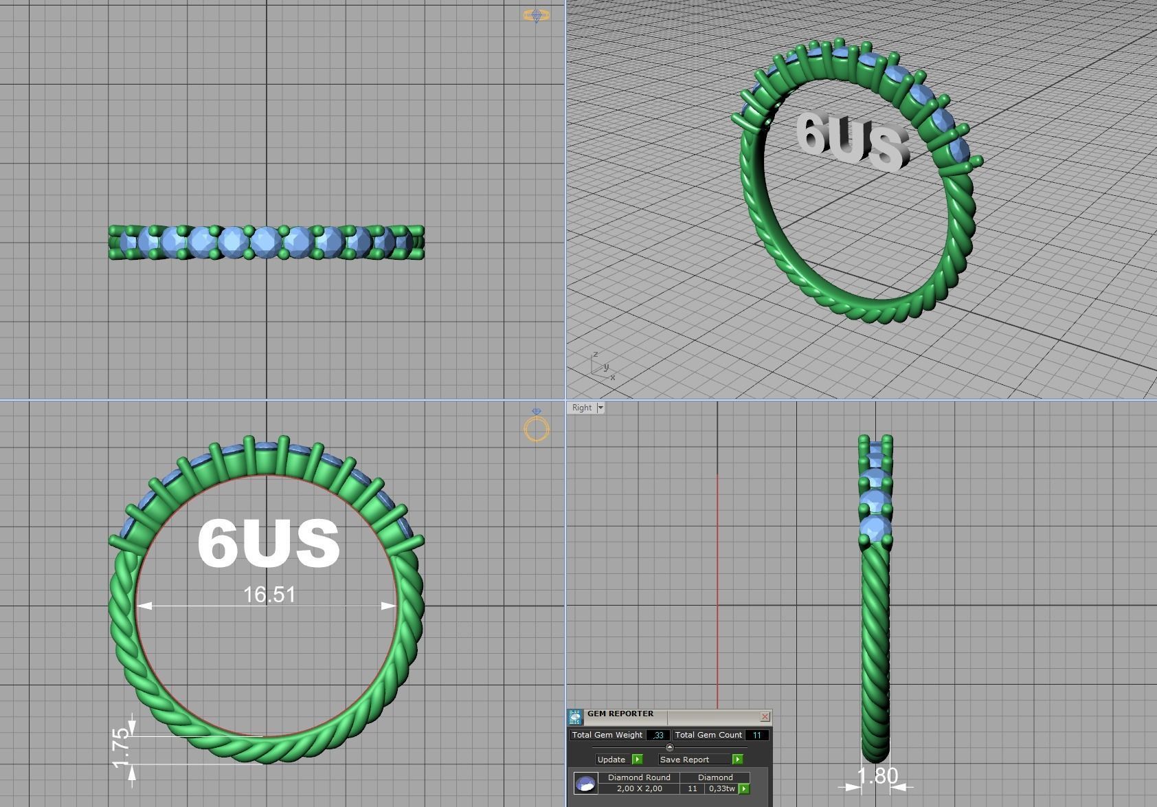 Rope Diamond Band ring 3dmodel 3D print model_12