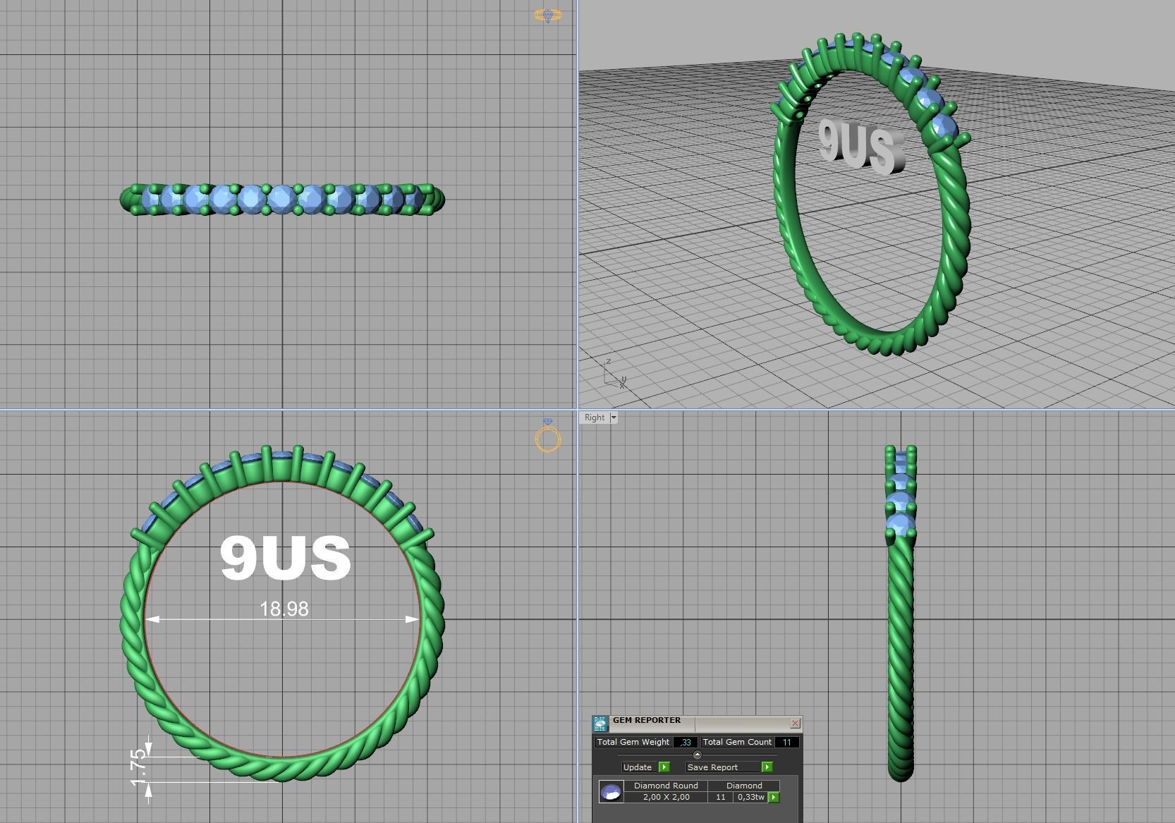 Rope Diamond Band ring 3dmodel 3D print model_15