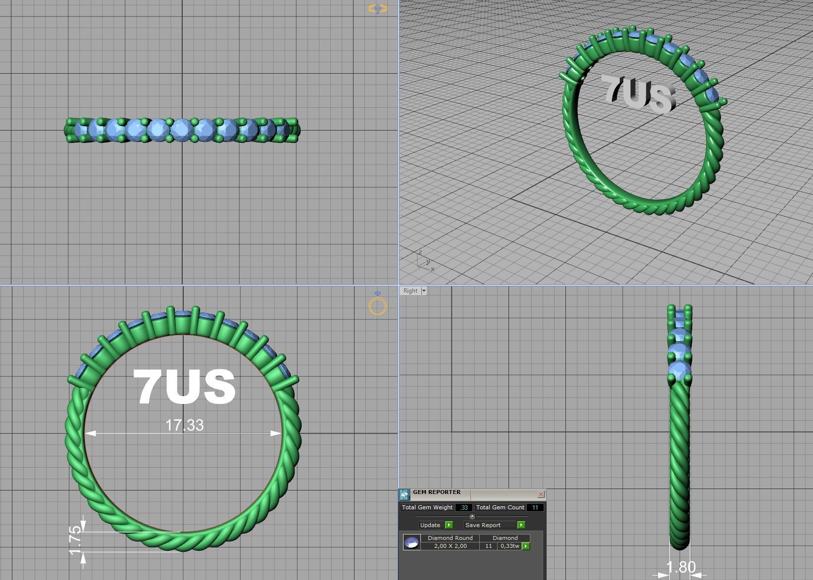 Rope Diamond Band ring 3dmodel 3D print model_13