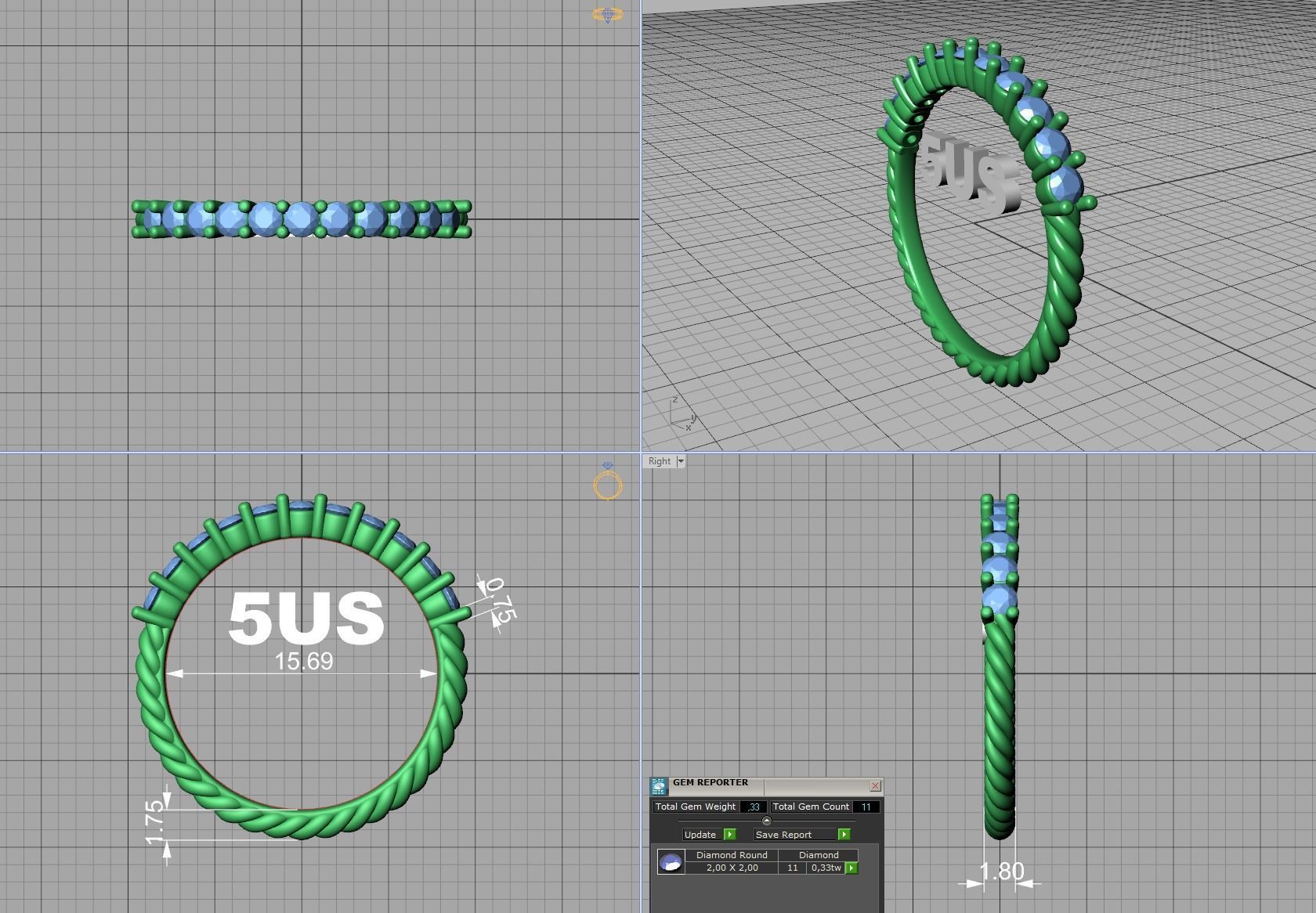 Rope Diamond Band ring 3dmodel 3D print model_11