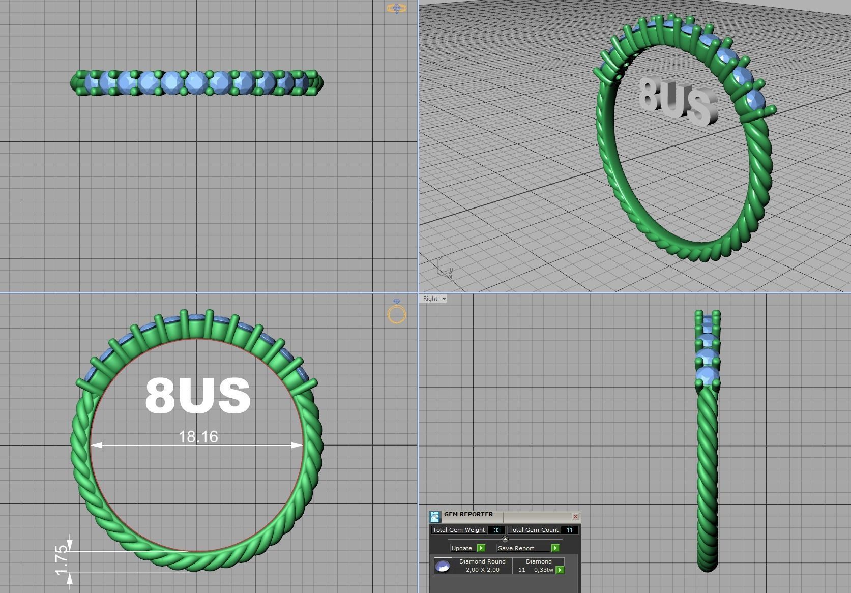 Rope Diamond Band ring 3dmodel 3D print model_14