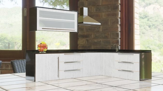 Kitchen Setup - Stone Materials Dark Angola Low-poly 3D model