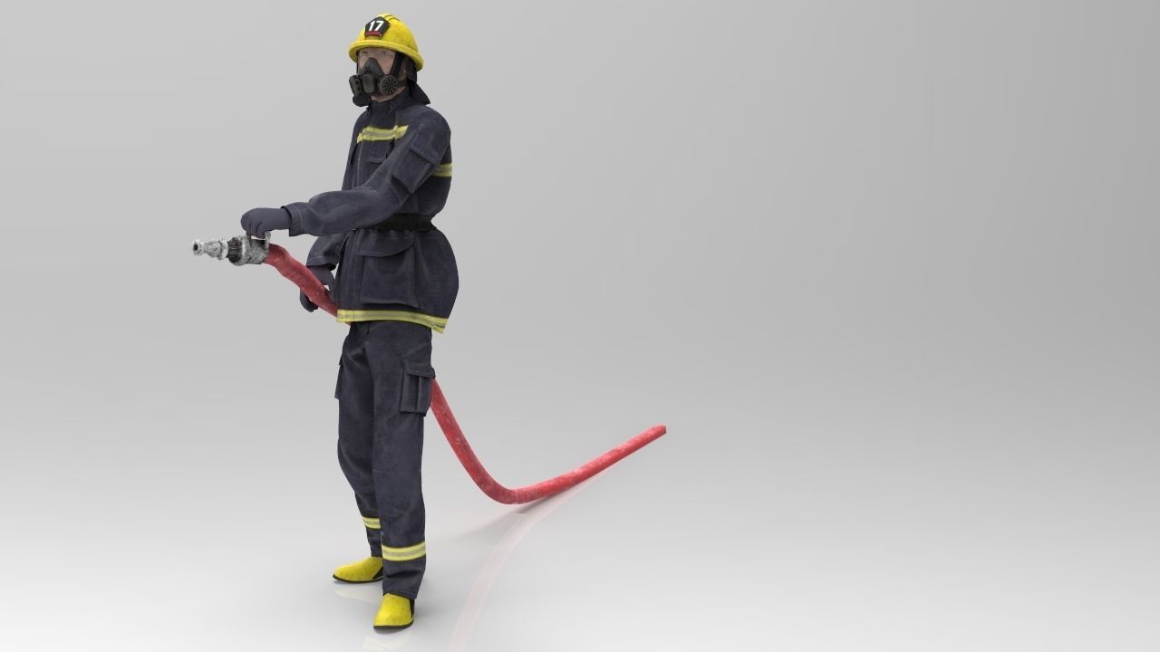 FIREFIGHTER with hose 3D model_6