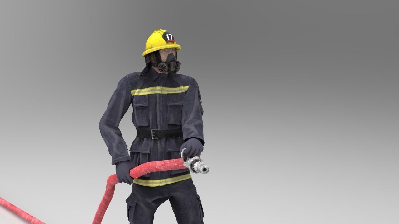 FIREFIGHTER with hose 3D model_2
