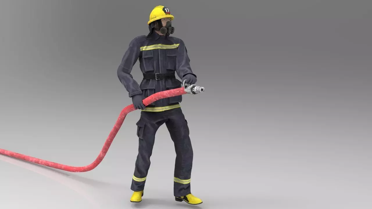 FIREFIGHTER with hose 3D model_0