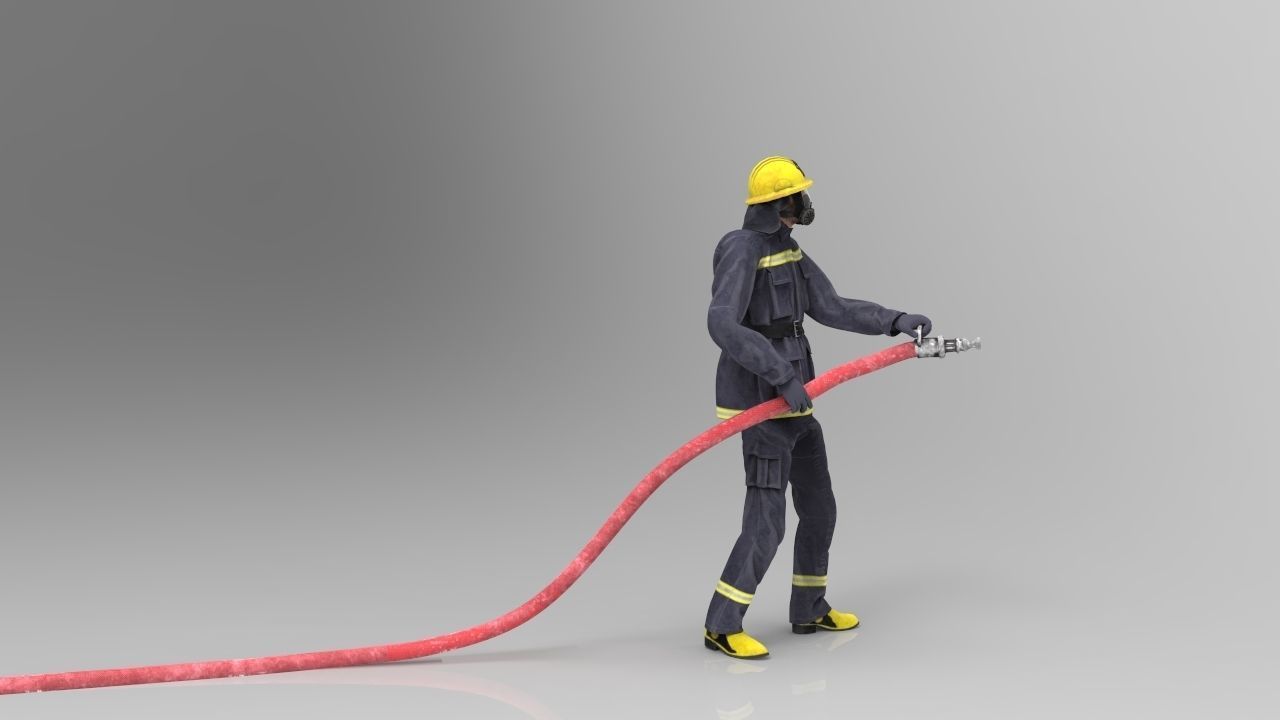 FIREFIGHTER with hose 3D model_4