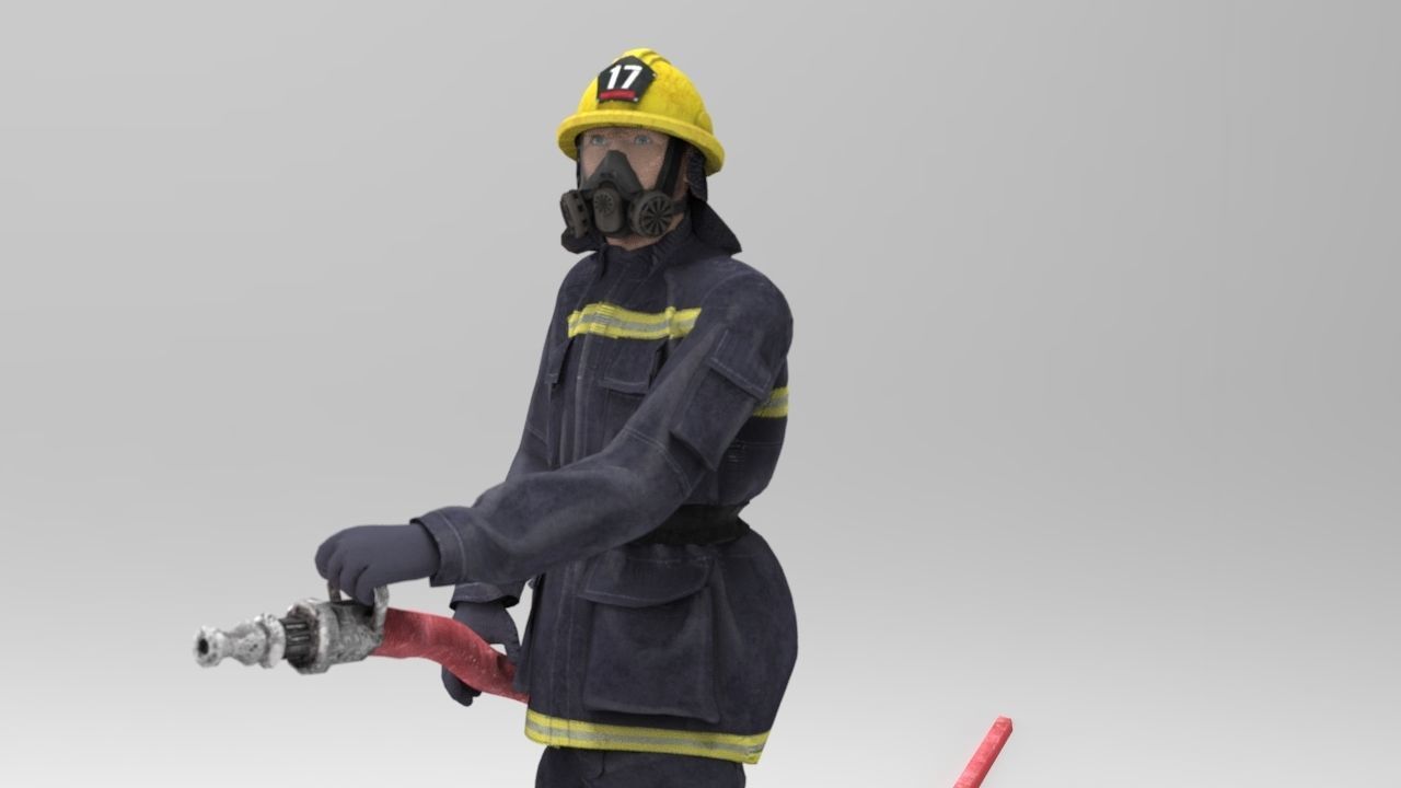 FIREFIGHTER with hose 3D model_1