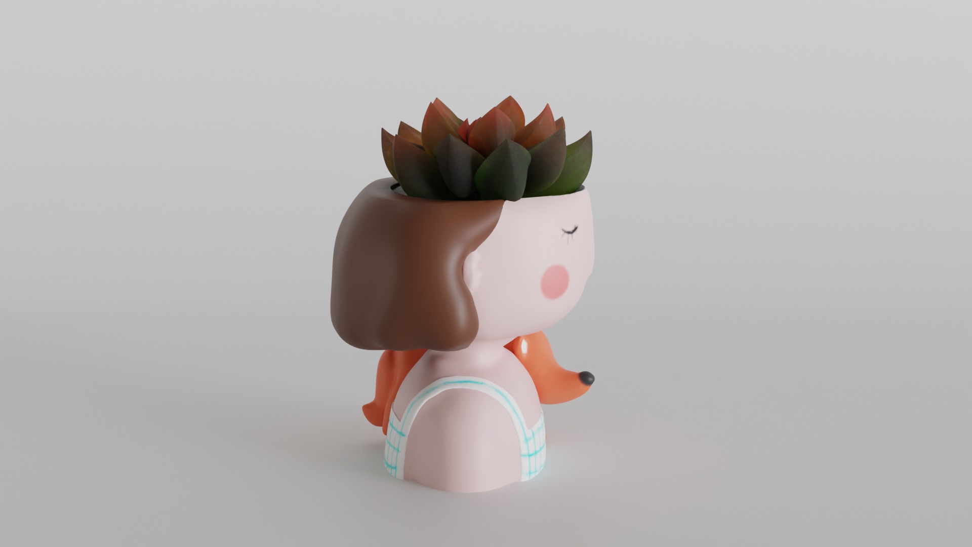 Charming Girl Planter with Sleeping Fox Design 3D print model_2