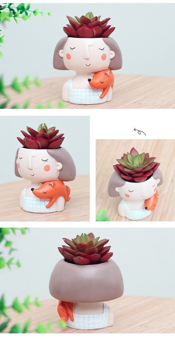 Charming Girl Planter with Sleeping Fox Design 3D print model_8