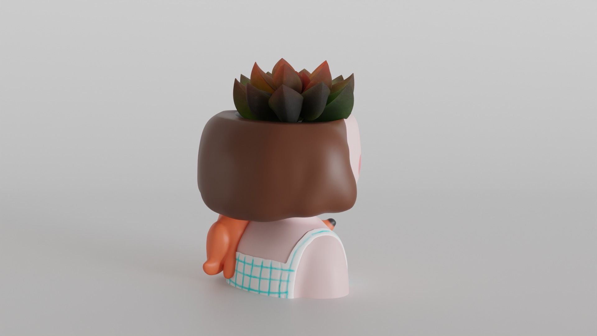 Charming Girl Planter with Sleeping Fox Design 3D print model_3