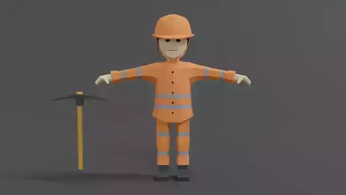 Low Poly Cartoon Street Worker