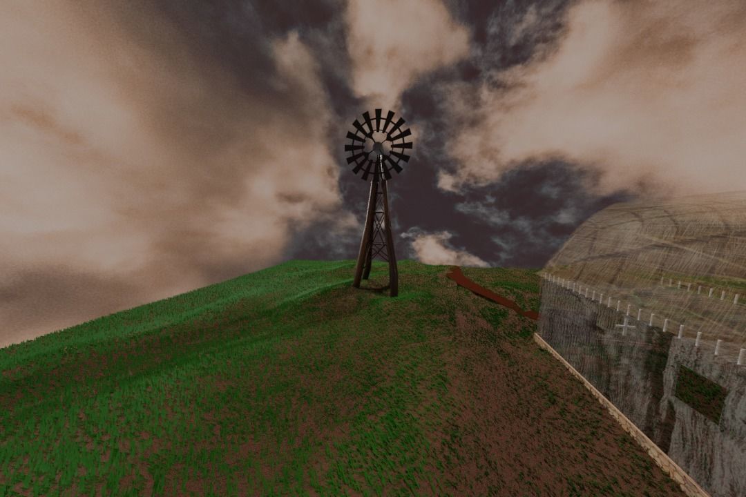 Windmill and small barn scene 3D model_4