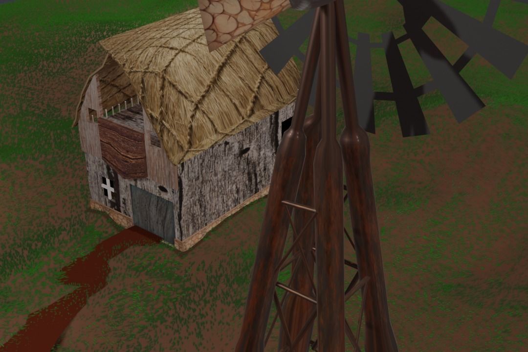 Windmill and small barn scene 3D model_3