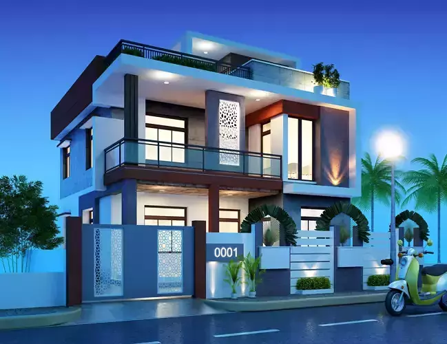 Exterior modern house design in hyderabad 3D model