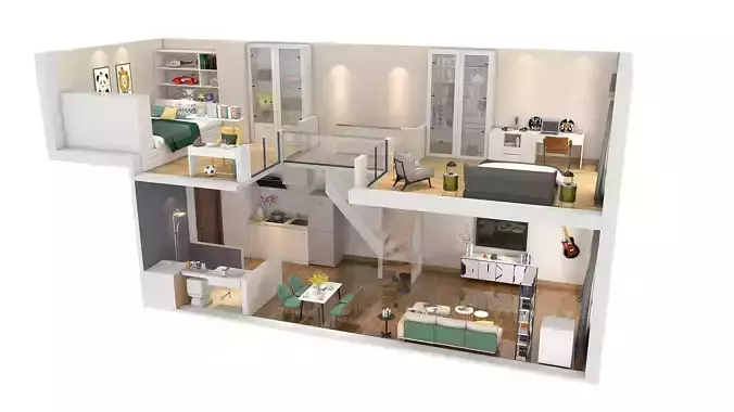 Duplex apartment floorplan  Square40 3D model
