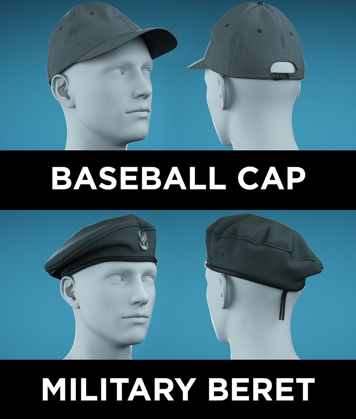 10 Marvelous Designer Hats 3D model_1