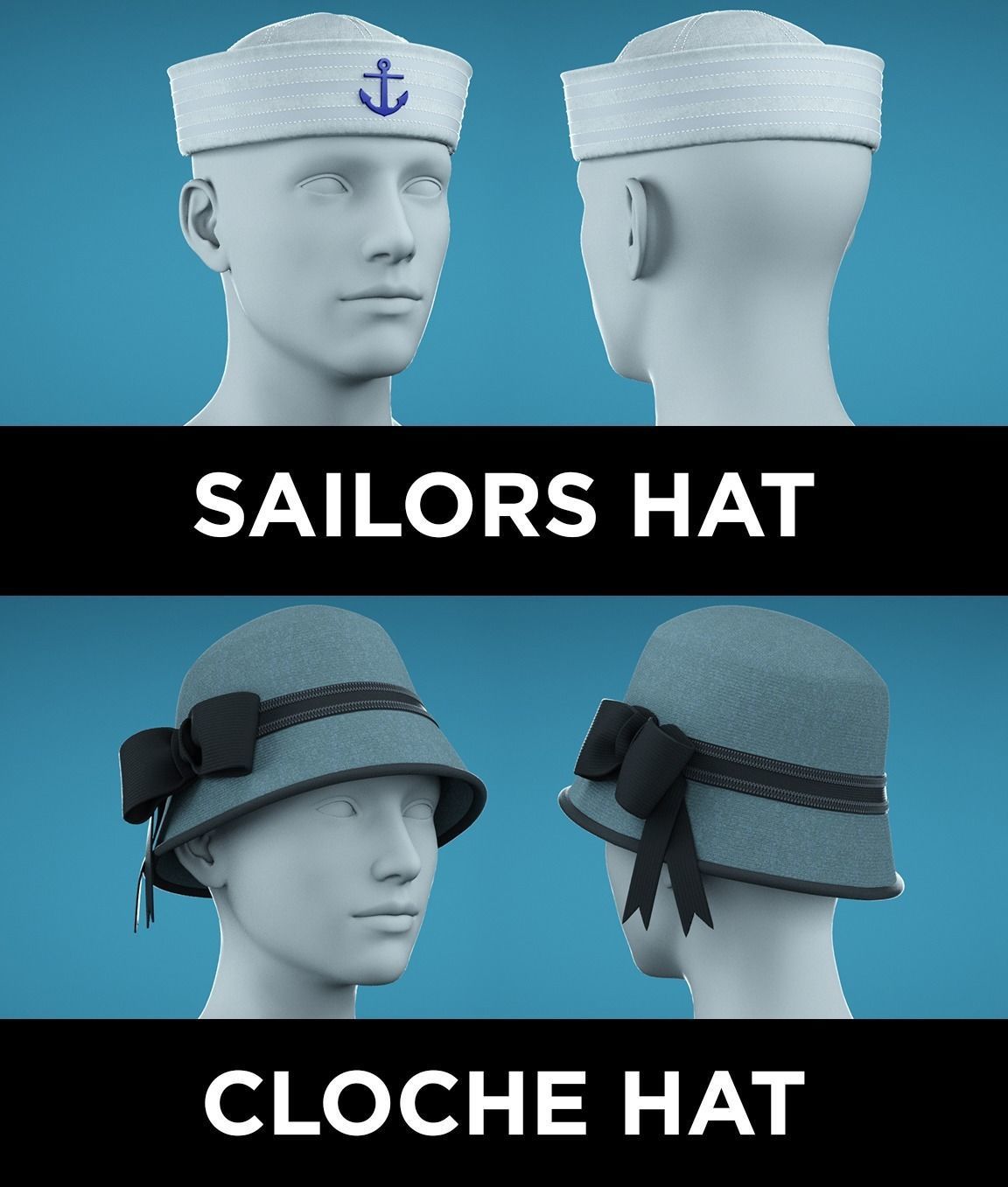10 Marvelous Designer Hats 3D model_2