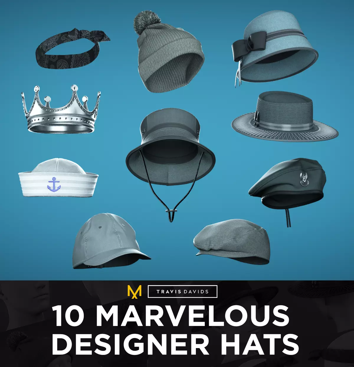 10 Marvelous Designer Hats 3D model_0