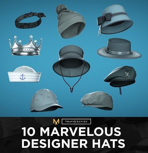10 Marvelous Designer Hats 3D model
